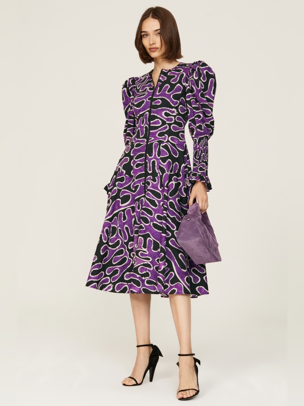 Busayo x RTR Zip Front Midi Dress Geometric Print Pattern Purple Black 12